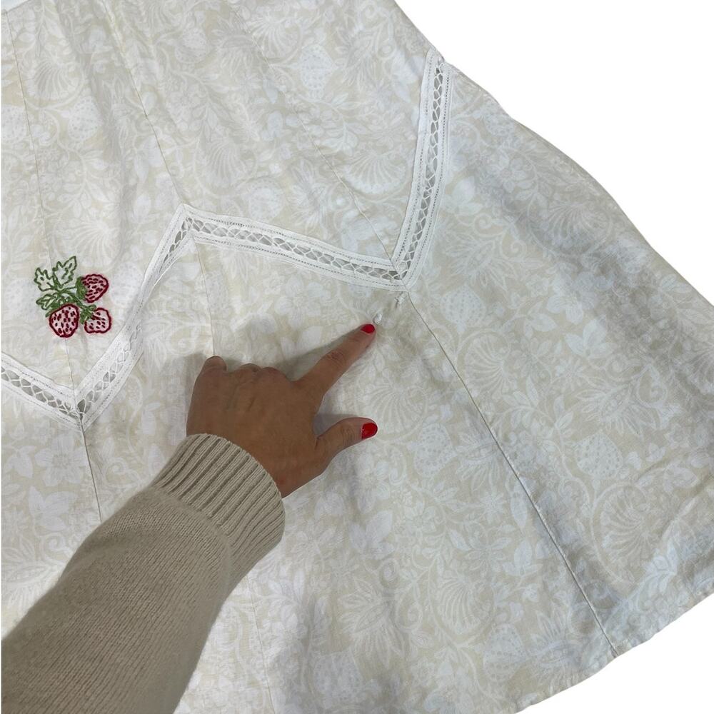 VTG 90s 100% Cotton Floral Strawberry A-Line Skirt 4P Cottage Boho Whimsy Y2K - Picture 9 of 14